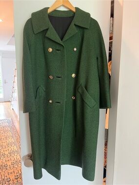 Vintage Classic Double-Breasted Dark Green Wool Coat